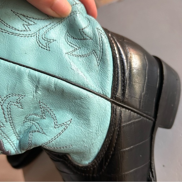 Ferrini Girls black turquoise Cowhide Leather Western Cowgirl Boots Size 13 - Picture 8 of 13